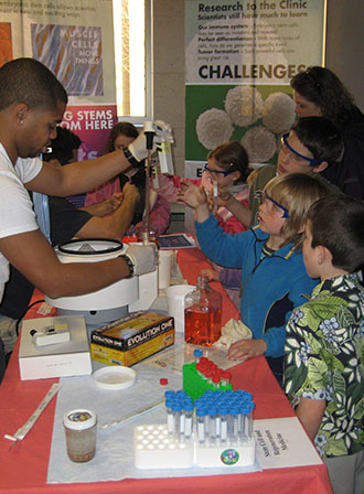 Students watching an experiment take place