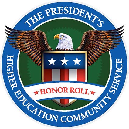 Seal of the President's Higher Education Community Service Honor Roll, eagle encompassed in a blue circle