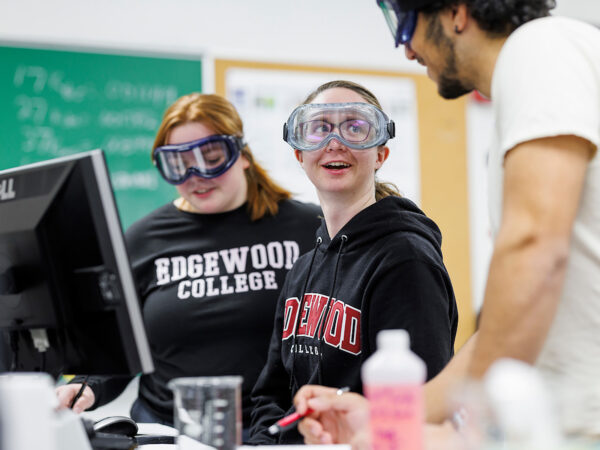 three edgewood students wearing science googles