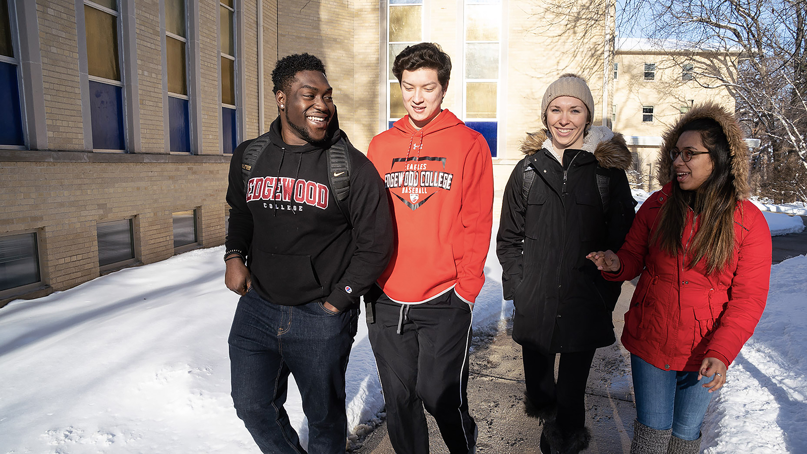 4 students walking