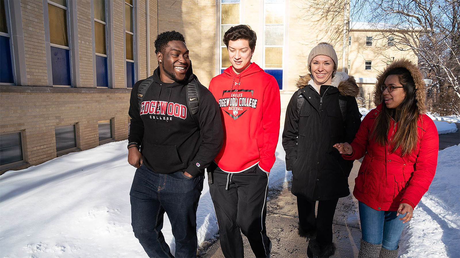 4 students walking